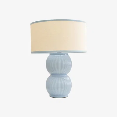 The Range Gemma Stacked Ribbed Ceramic Table Lamp with Drum Shade - Blue
