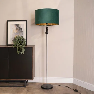 The Range Marissa Stacked Floor Lamp with Velvet Metallic Shade - Green