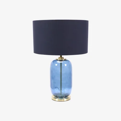 The Range Leigh Fabric Drum Shade with Navy Blue Glass and Gold Trim Table Lamp with Bulb - Navy Blue