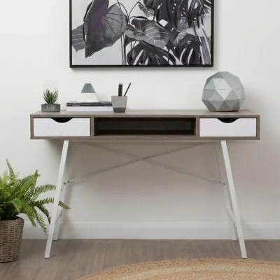 The Range Bradbury Two Drawer Light Oak Veneer Desk - Grey, White