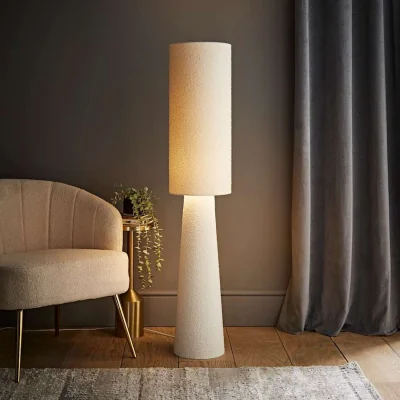The Range Ash Boucle Fabric Midi Floor Lamp - Cream / No