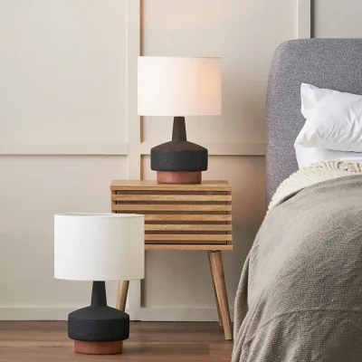 The Range Set of 2 Elio Textured Ceramic Table Lamps with Wood Effect - Black