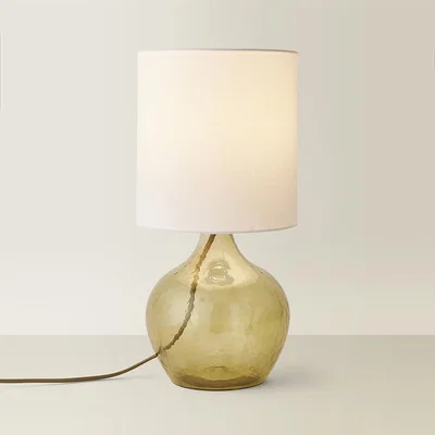The Range Emily Glass Table Lamp with Natural Linen Drum Shade - Green