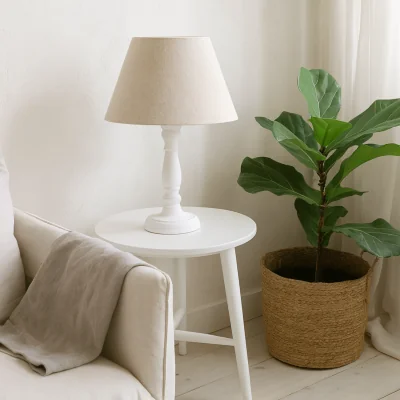 The Range Rome Washed Wooden Table Lamp with Natural Linen Shade - Beige