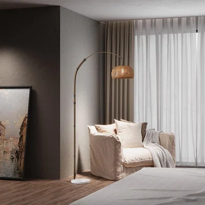 The Range Retro Floor Lamp with Bamboo Shade and Marble Base  - Light Wood