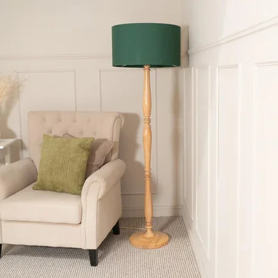 The Range Victoria Wood Floor Lamp with Drum Shade - Green