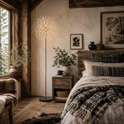 The Range Dodine Gold Metal and Crystal Dandelion Floor Lamp 160 cm