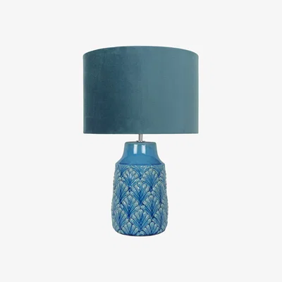 The Range Peacock Table Lamp With Shade - Translucent Teal Glaze And Teal Faux Velour