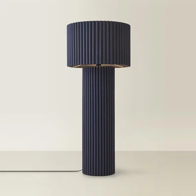 The Range Lenny Ribbed Fabric Midi Floor Lamp with Drum Lampshade - Navy