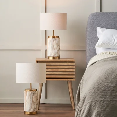 The Range Set of 2 Carrara Stone Effect Ceramic Table Lamps - Brown