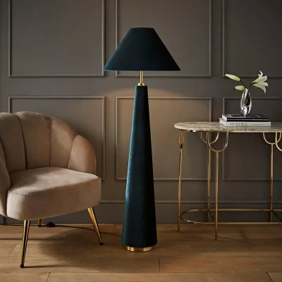 The Range Martha Conical Velvet Midi Floor Lamp - Teal / Yes