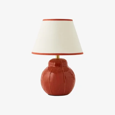 The Range Gourdette Glazed Table Lamp with Tapered Trim Shade - Burnt Orange / Yes