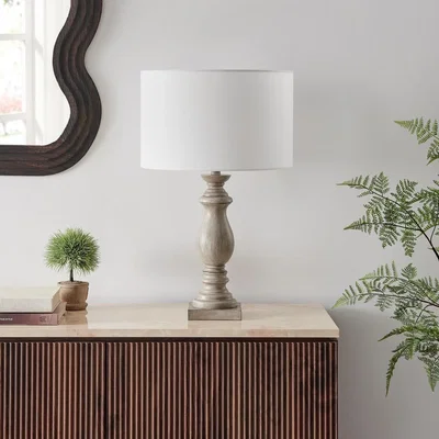 The Range Maurice Grey Turned Wood Style Table Lamp - Grey