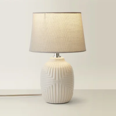 The Range Harrison Small Geo Ribbed Gloss Ceramic Table Lamp Tapered Shade - Grey