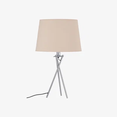 The Range Taper Table Lamp With Shade - Polished Chrome Plate And Natural Cotton