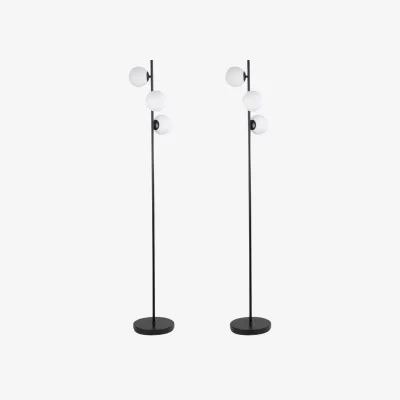 The Range Set Of 2 Marlin 3lt Floor Lamps - Matt Black And Opal Glass