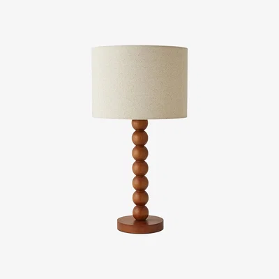 The Range Wyatt Walnut Bobble Wood Table Lamp with Tall Linen Shade - Brown