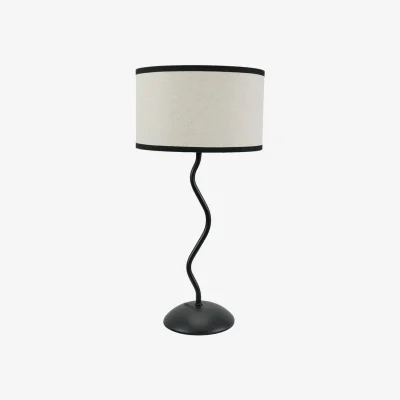 The Range Wiggle Black Metal Single Stem Table Lamp with Linen Black Trim Drum Lamp Shade - Black / Bulb Not Included