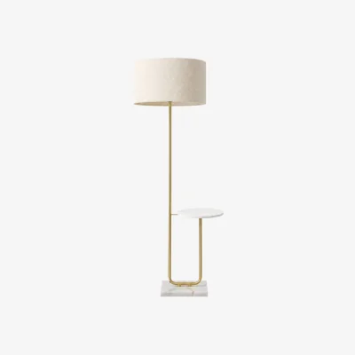 The Range Tavel Cream Boucle Fabric Shade Metal Shelf Floor Lamp - Gold Base / No - Gold / Yes
