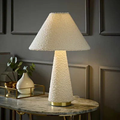 The Range Martha Boucle Table Lamp with Conical Lamp Shade - Cream / 1.06kg