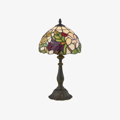 The Range Burton Table Lamp With Shade - Antique Brass And Tiffany Decorated Glass