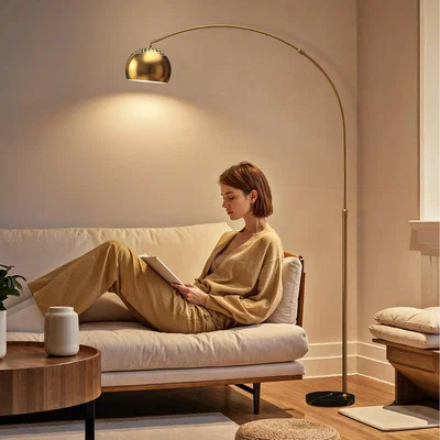 The Range HOMCOM Arc Floor Lamp for Living Room Free Standing Tall Lamp - Gold