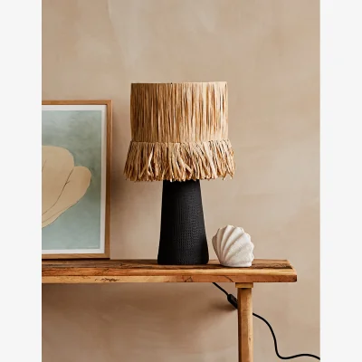 Rose & Grey Raffia Ruff Table Lamp