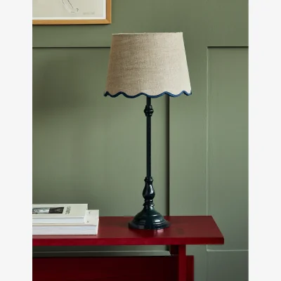 Rose & Grey Slim Table Lamp with Blue Scalloped Shade