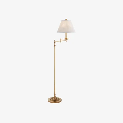 Tobias Oliver Visual Comfort | Dorchester Swing Arm Floor Lamp | Antique Burnished Brass with Silk Shade