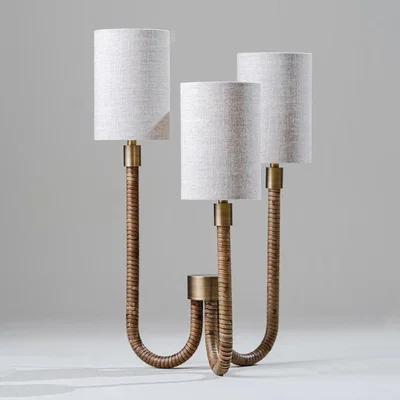 Tobias Oliver Porta Romana | Holden Triad Lamp | Dark Cane with Antique Brass