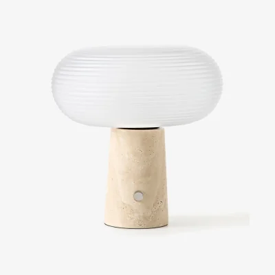 Westwing Portable LED Table Lamp Mariella with Travertine Base, Dimmable