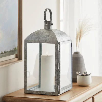 Dunelm Coastal Galvanised Iron Lantern 36cm Grey