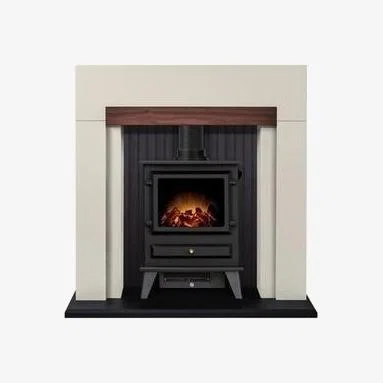 Furniture123 Cream and Black Freestanding Electric Stove Fireplace Suite - Adam Salzburg