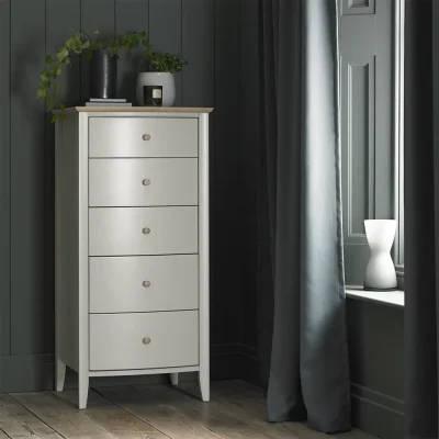 Arighi Bianchi Runswick Scandi Oak & Soft Grey 5 Drawer Tall Chest