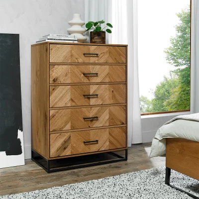 Arighi Bianchi Birchwood Rustic Oak 5 Drawer Tall Chest