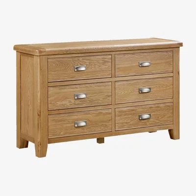 Barker and Stonehouse Raithwaite 6 Drawer Wide Chest 140x45x85cm, Brown Oak | Barker & Stonehouse