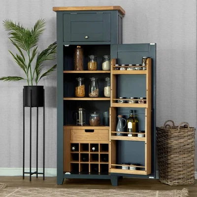 Chiltern Oak Furniture Hampshire Blue Painted Oak Slim Larder Cupboard