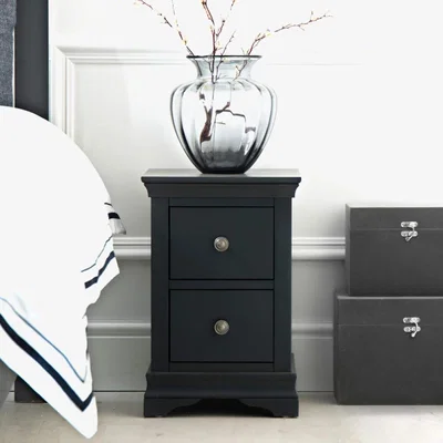 Chiltern Oak Furniture Florence Midnight Grey Painted Bedside Cabinet