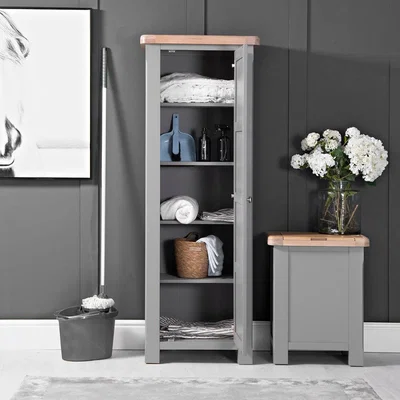 Chiltern Oak Furniture Dorset Storm Grey Painted Oak Laundry Cupboard