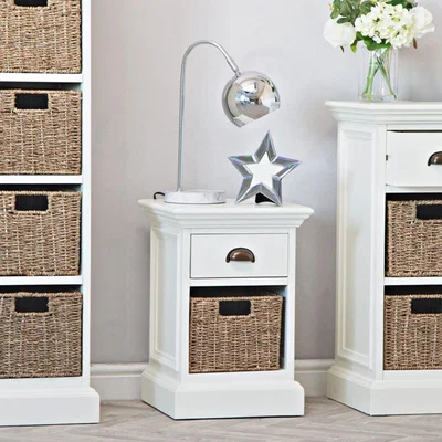 Chiltern Oak Furniture Monaco White Wicker 1 Drawer 1 Wicker Basket Unit