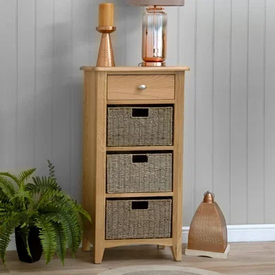 Chiltern Oak Furniture Gloucester Oak 1 Drawer 3 Wicker Basket Cabinet