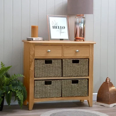 Chiltern Oak Furniture Gloucester Oak 2 Drawer 4 Wicker Basket Cabinet