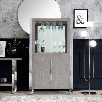 Chiltern Oak Furniture Milan Chrome & Oak Glass Drinks Cabinet
