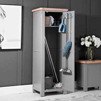 Chiltern Oak Furniture Dorset Storm Grey Painted Oak Slim Utility Cupboard