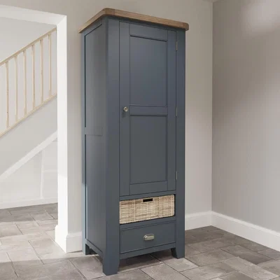 Chiltern Oak Furniture Wessex Smoked Oak Blue Painted Slim Larder Cupboard