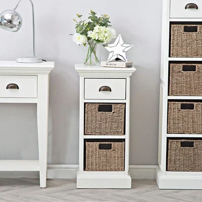Chiltern Oak Furniture Monaco White Wicker 1 Drawer 2 Wicker Basket Unit