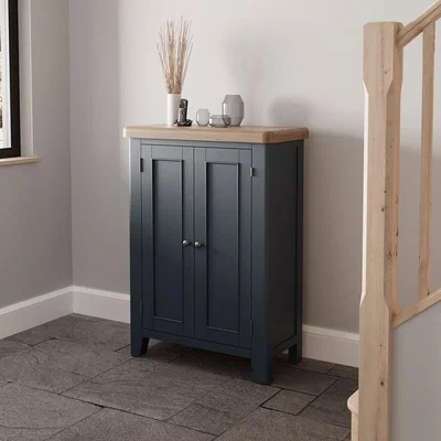 Chiltern Oak Furniture Wessex Smoked Oak Blue Painted Shoe Cupboard