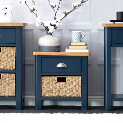 Chiltern Oak Furniture Rutland Blue Painted Oak 1 Drawer 1 Wicker Basket Cabinet