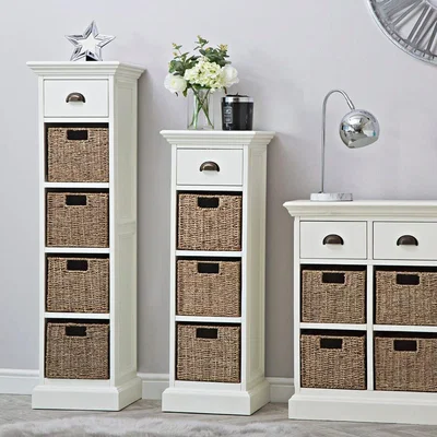 Chiltern Oak Furniture Monaco White Wicker 1 Drawer 3 Wicker Basket Unit