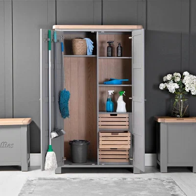 Chiltern Oak Furniture Dorset Storm Grey Painted Oak Large Utility Cupboard